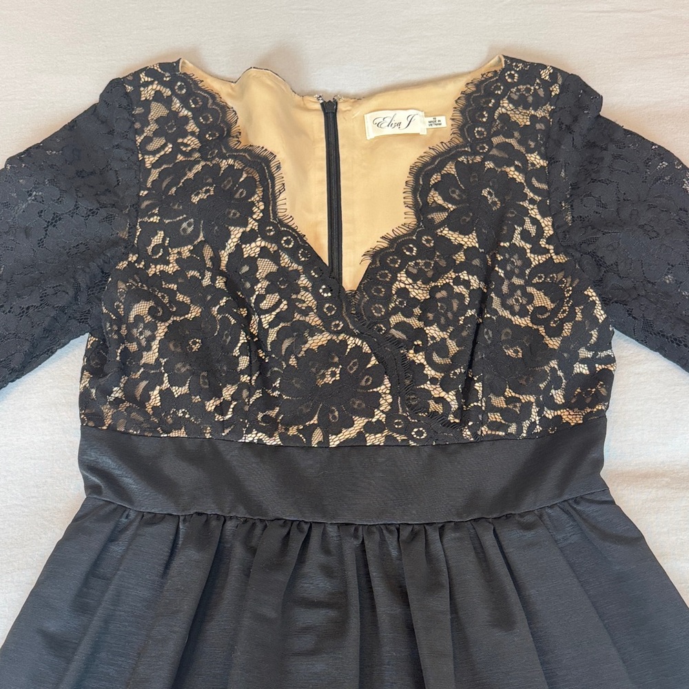Eliza J Lace Overlay Midi Dress in Black and Tan